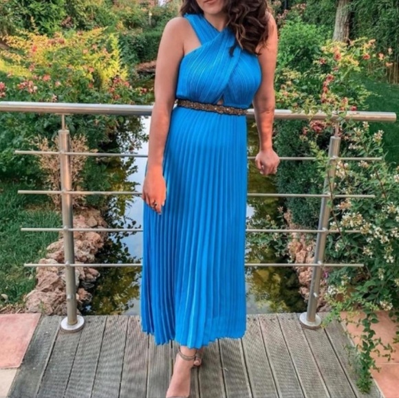 Zara Pleated Wrap Front Maxi Dress Blue XS - Picture 2 of 7